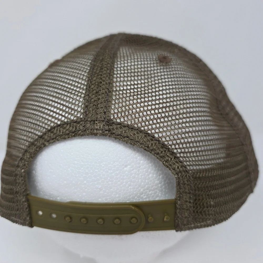 White River Refuge Trucker Hat OS Born To Hunt Deer Graphic Distressed Tan Brown
